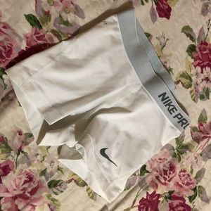 White Nike Pro Spandex Shorts